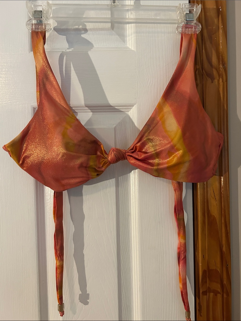 Tie-Front Bikini Top in Sunset Orange Metallic orange